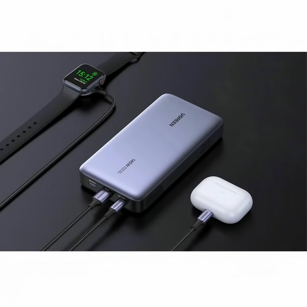Extern batteri UGREEN PB205, 25000mAh, 145W, QC + PD, 1 x USB-A - 2 x USB-C, Grå