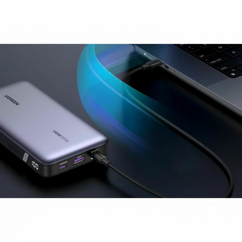 Extern batteri UGREEN PB205, 25000mAh, 145W, QC + PD, 1 x USB-A - 2 x USB-C, Grå