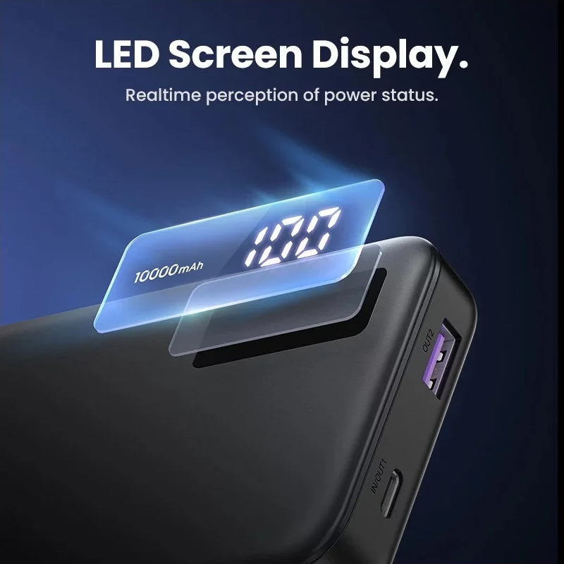 Extern batteri UGREEN PB311, 10000mAh, 22.5W, QC + PD, 1 x USB-C - 2 x USB-A, Svart