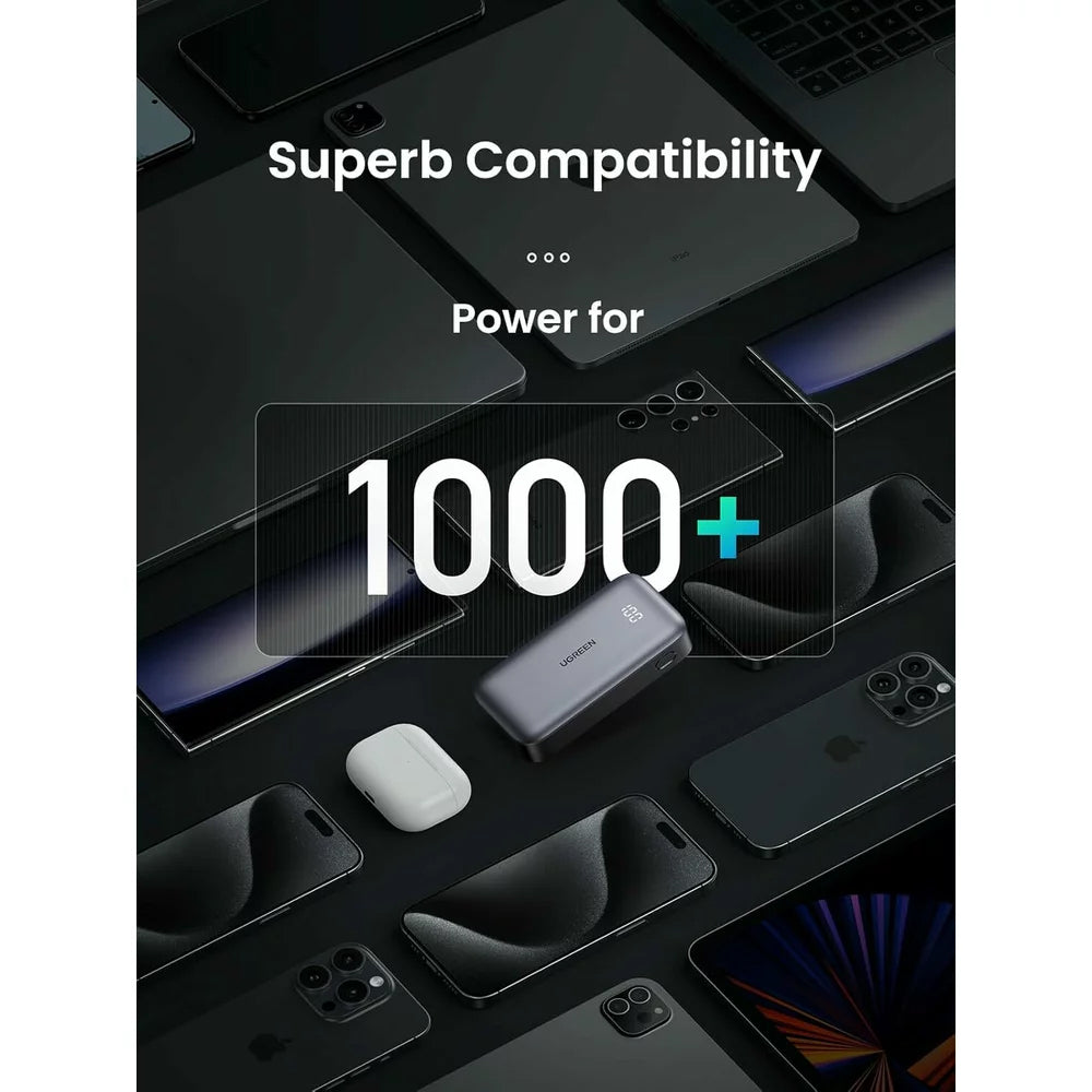Extern batteri UGREEN PB502, 10000mAh, 30W, QC + PD, 1 x USB-A - 1 x USB-C, Grå