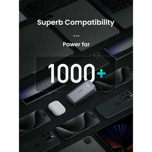 Extern batteri UGREEN PB502, 10000mAh, 30W, QC + PD, 1 x USB-A - 1 x USB-C, Grå