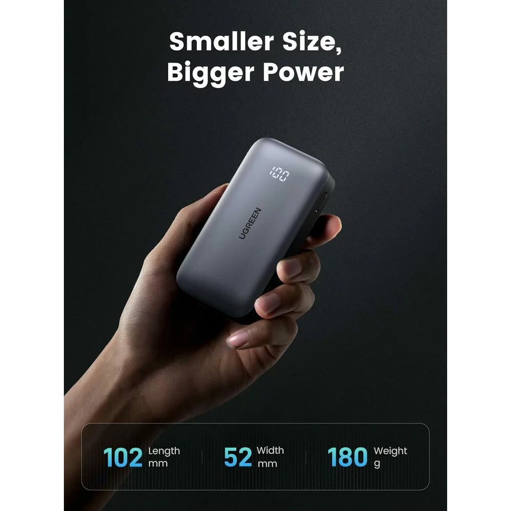 Extern batteri UGREEN PB502, 10000mAh, 30W, QC + PD, 1 x USB-A - 1 x USB-C, Grå