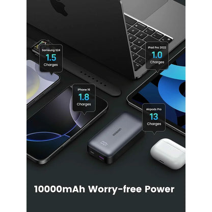 Extern batteri UGREEN PB502, 10000mAh, 30W, QC + PD, 1 x USB-A - 1 x USB-C, Grå