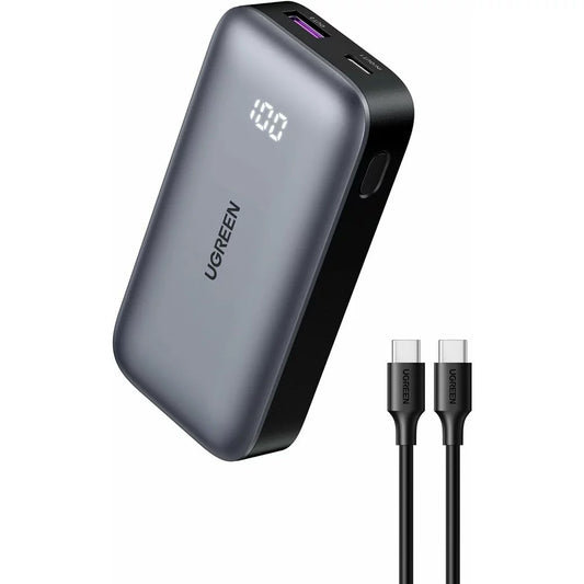 Extern batteri UGREEN PB502, 10000mAh, 30W, QC + PD, 1 x USB-A - 1 x USB-C, Grå