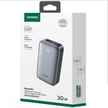 Extern batteri UGREEN PB502, 10000mAh, 30W, QC + PD, 1 x USB-A - 1 x USB-C, Grå