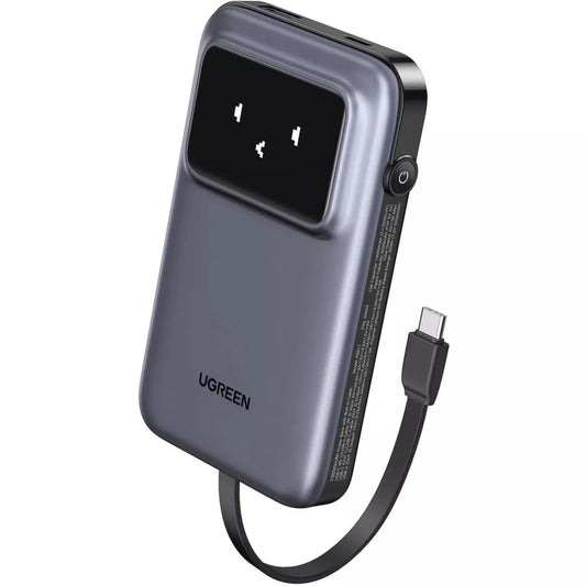 Extern batteri UGREEN PB511 Uno, 10000mAh, 30W, QC + PD, 1 x USB-A - 2 x USB-C, Grå