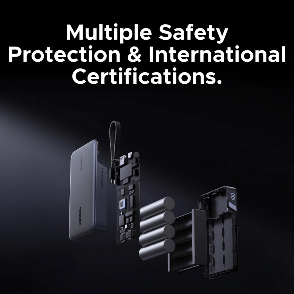 Extern batteri UGREEN PB550, 20000mAh, 67W, QC + PD, 1 x USB-A - 2 x USB-C, Grå