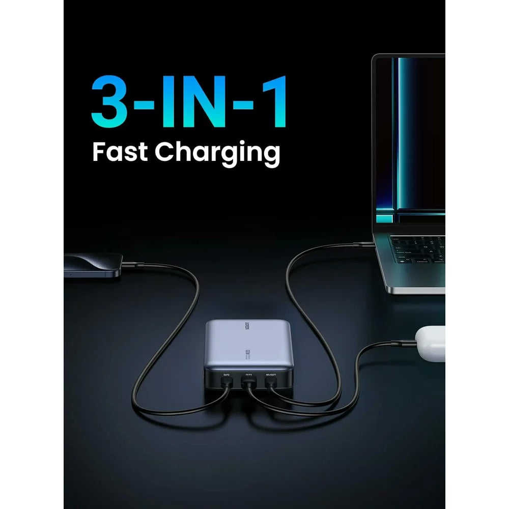 Extern batteri UGREEN PB720 Nexode, 20000mAh, 100W, QC + PD, 1 x USB-A - 2 x USB-C, Grå