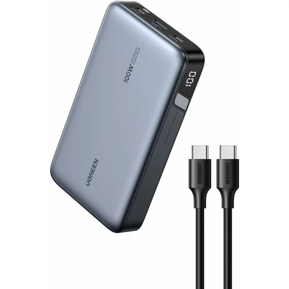 Extern batteri UGREEN PB720 Nexode, 20000mAh, 100W, QC + PD, 1 x USB-A - 2 x USB-C, Grå