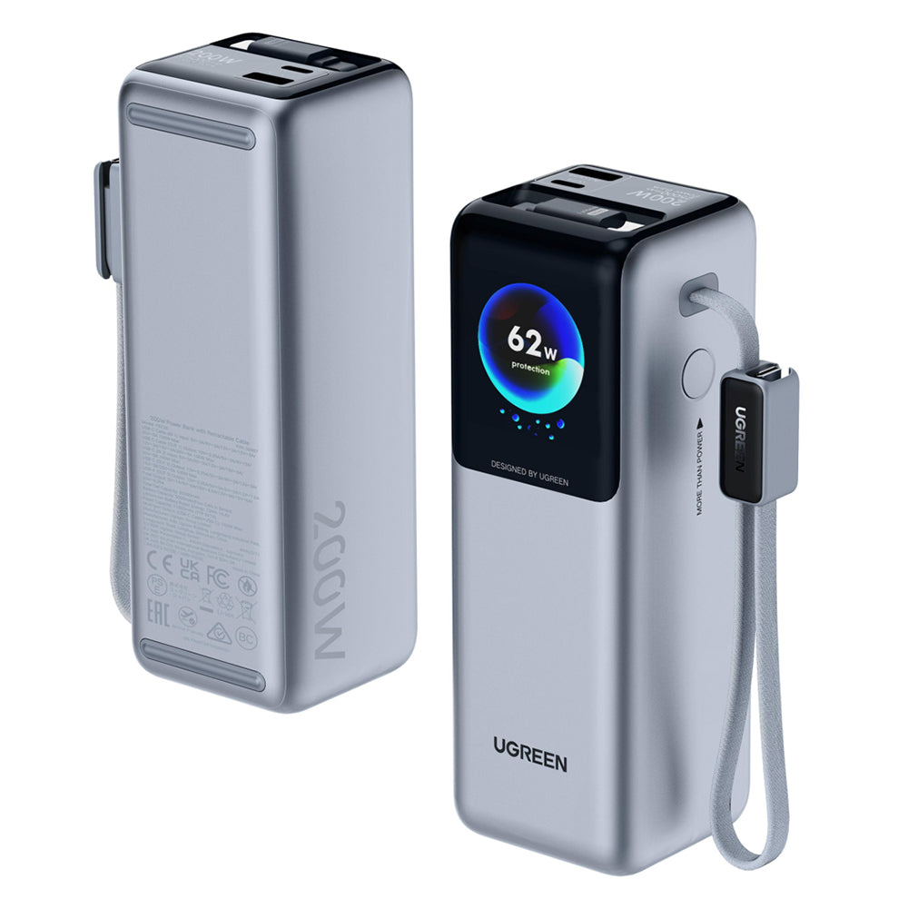 Extern batteri UGREEN PB728 (75702B), 25000mAh, 200W, QC + PD, 1 x USB-A - 3 x USB-C, Grå