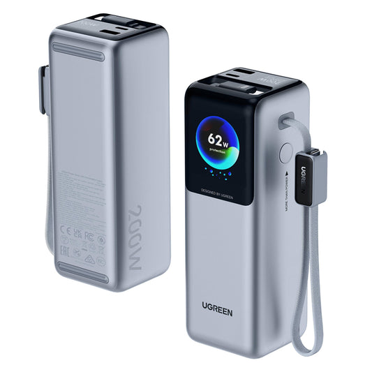Extern batteri UGREEN PB728 (75702B), 25000mAh, 200W, QC + PD, 1 x USB-A - 2 x USB-C, Grå