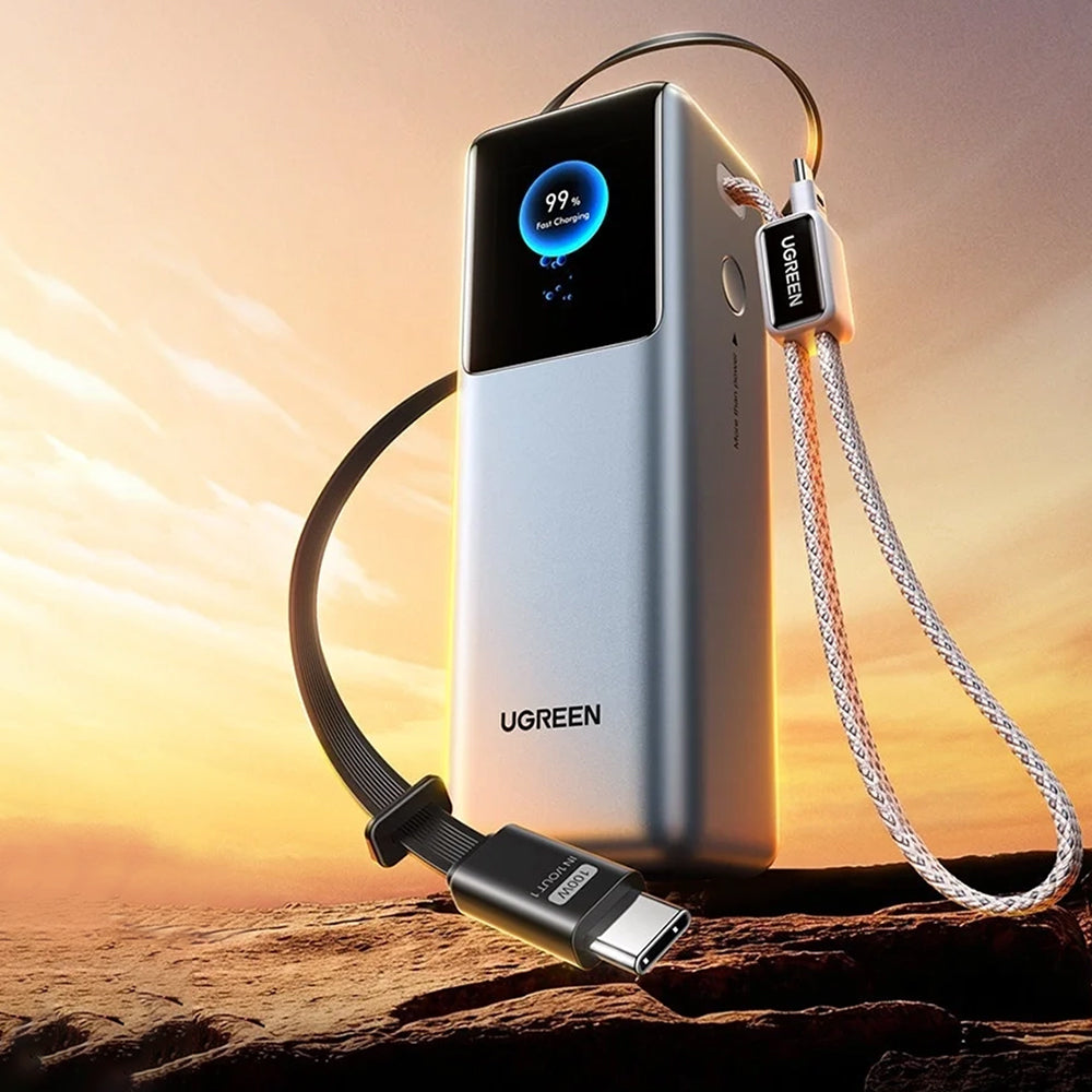 Extern batteri UGREEN PB728 (75702B), 25000mAh, 200W, QC + PD, 1 x USB-A - 3 x USB-C, Grå