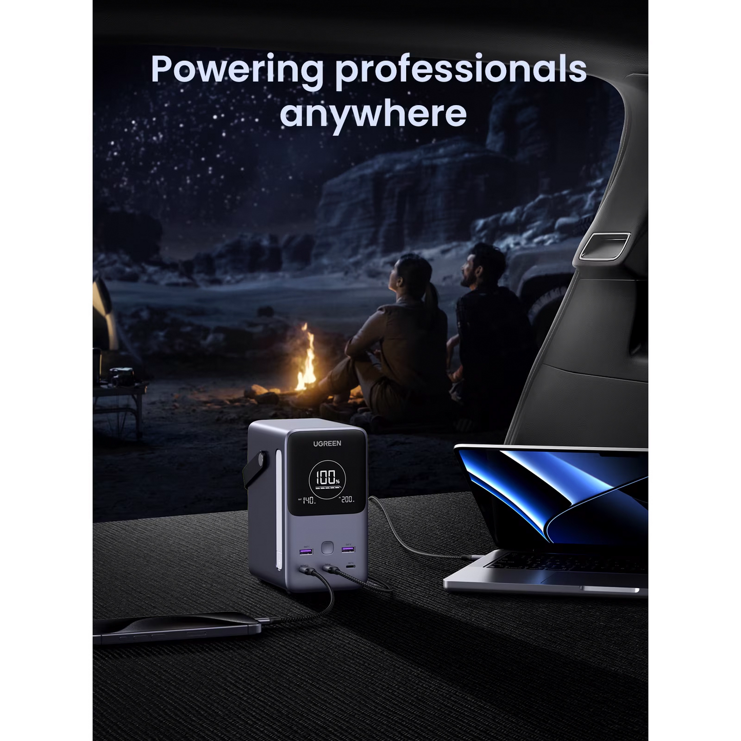 Extern batteri UGREEN PB770, 48000mAh, 300W, QC + PD, 2 x USB-A - 3 x USB-C, Grå, Omslagen