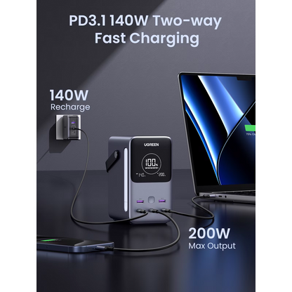 Extern batteri UGREEN PB770, 48000mAh, 300W, QC + PD, 2 x USB-A - 3 x USB-C, Grå, Omslagen