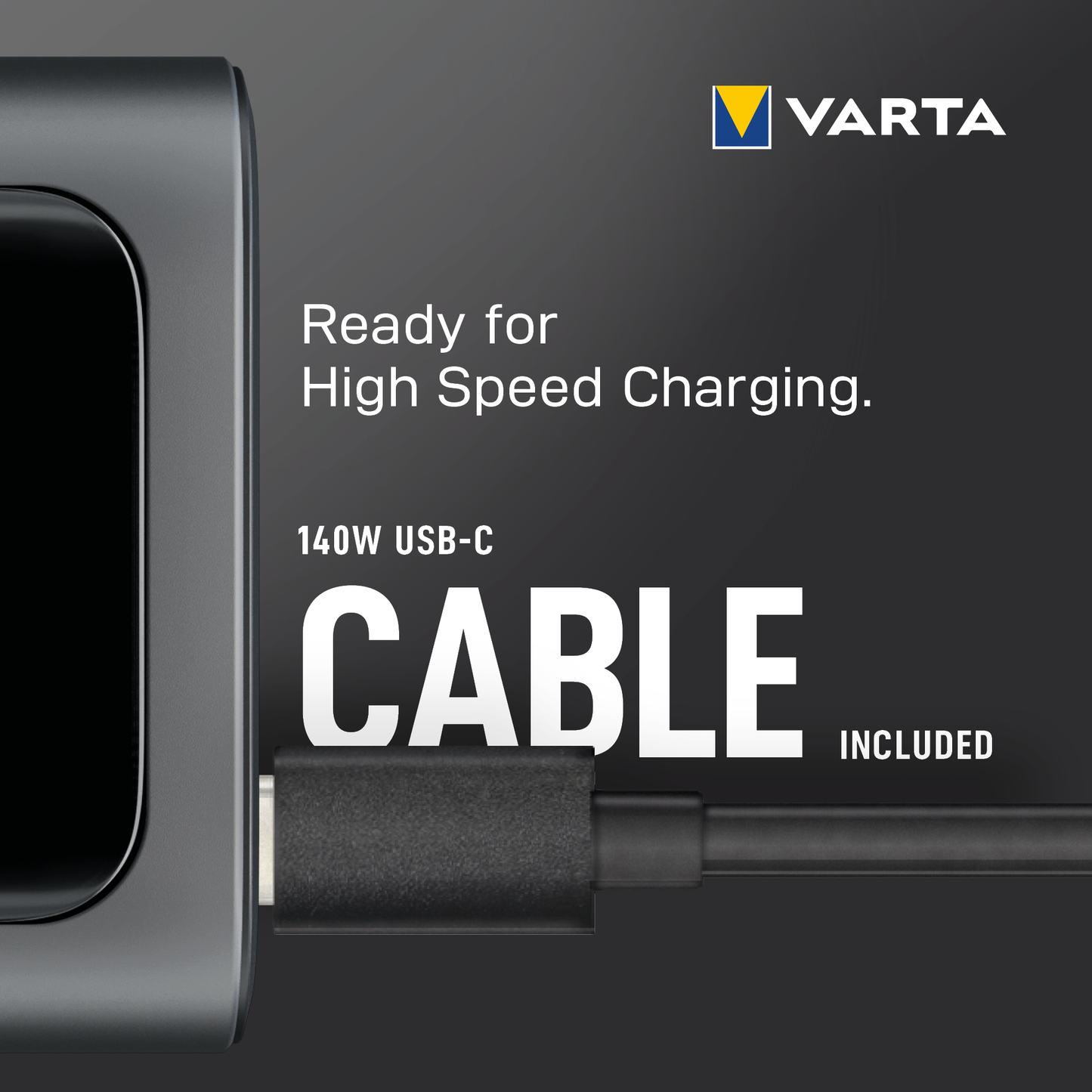 Varta High Speed External Battery, 27000mAh, 140W, QC + PD, 1 x USB-A - 2 x USB-C, Black
