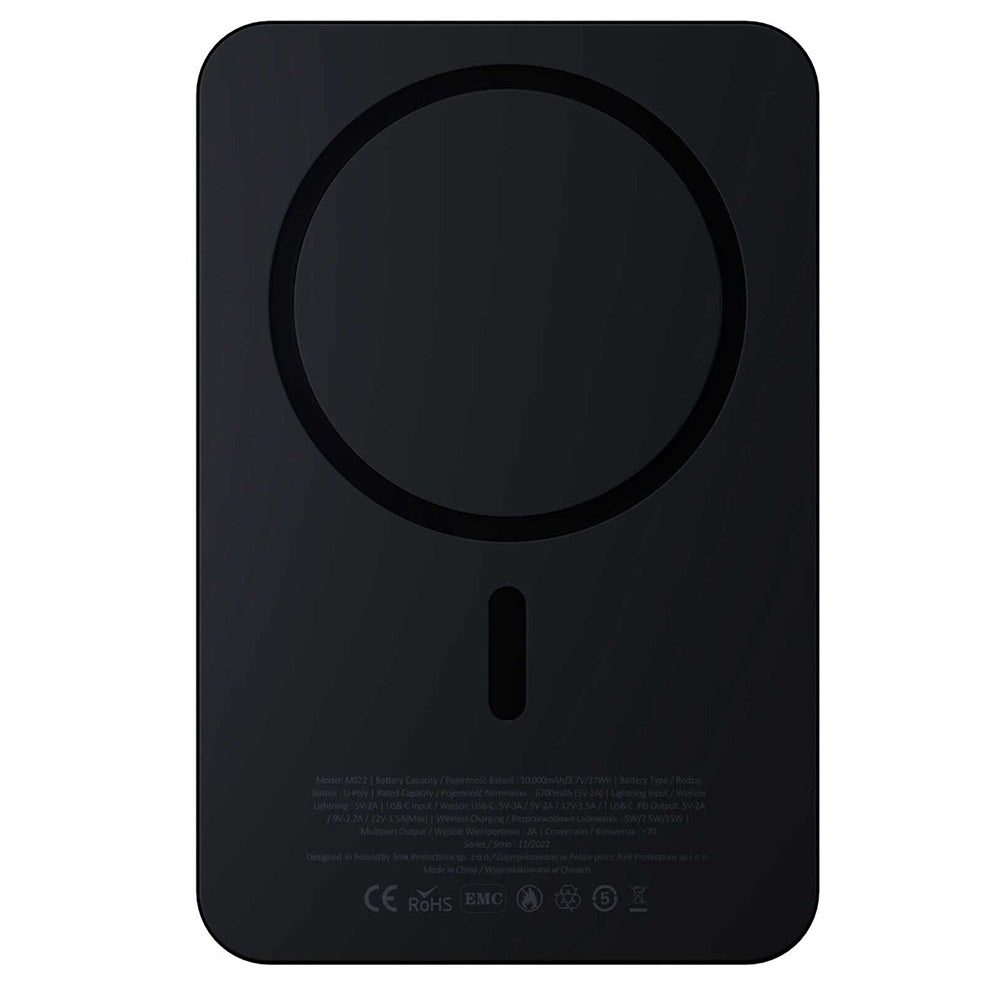 Wireless External Battery 3MK MagSynergy Ni+, 5000mAh, 22.5W, PD + FQI, 1 x QI - 1 x USB-C, Black