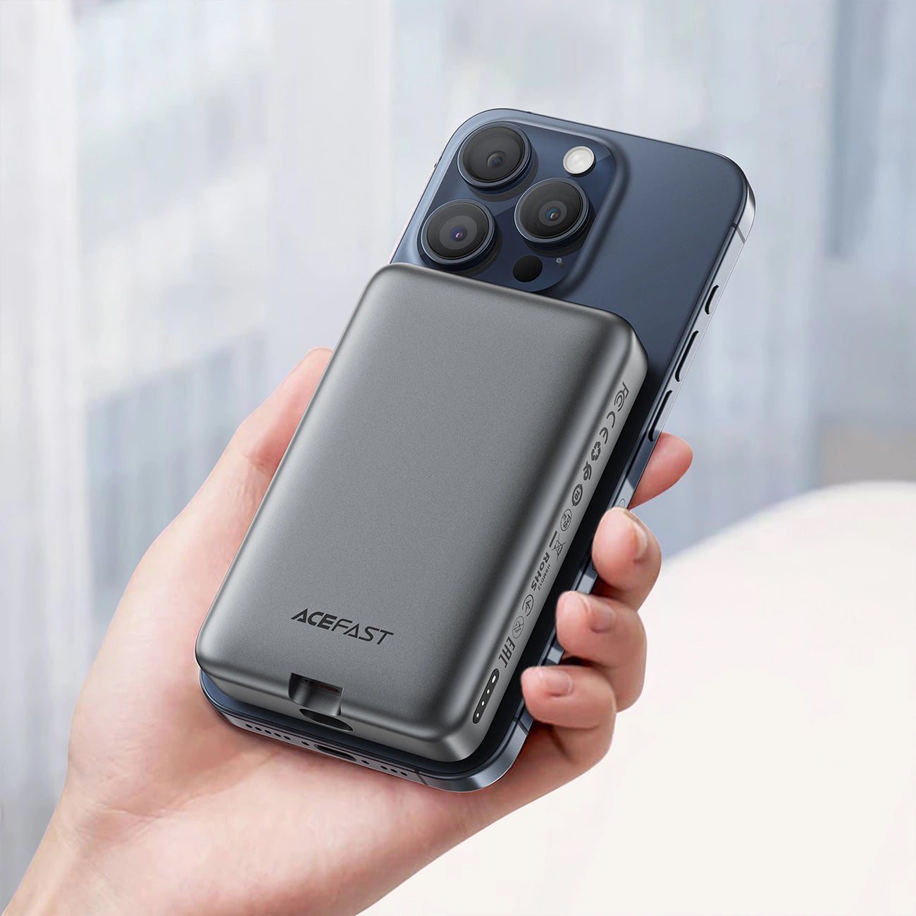 Trådlös Extern Batteri Acefast M10, 10000mAh, 30W, PD + FQI, 1 x QI - 2 x USB-C, Svart