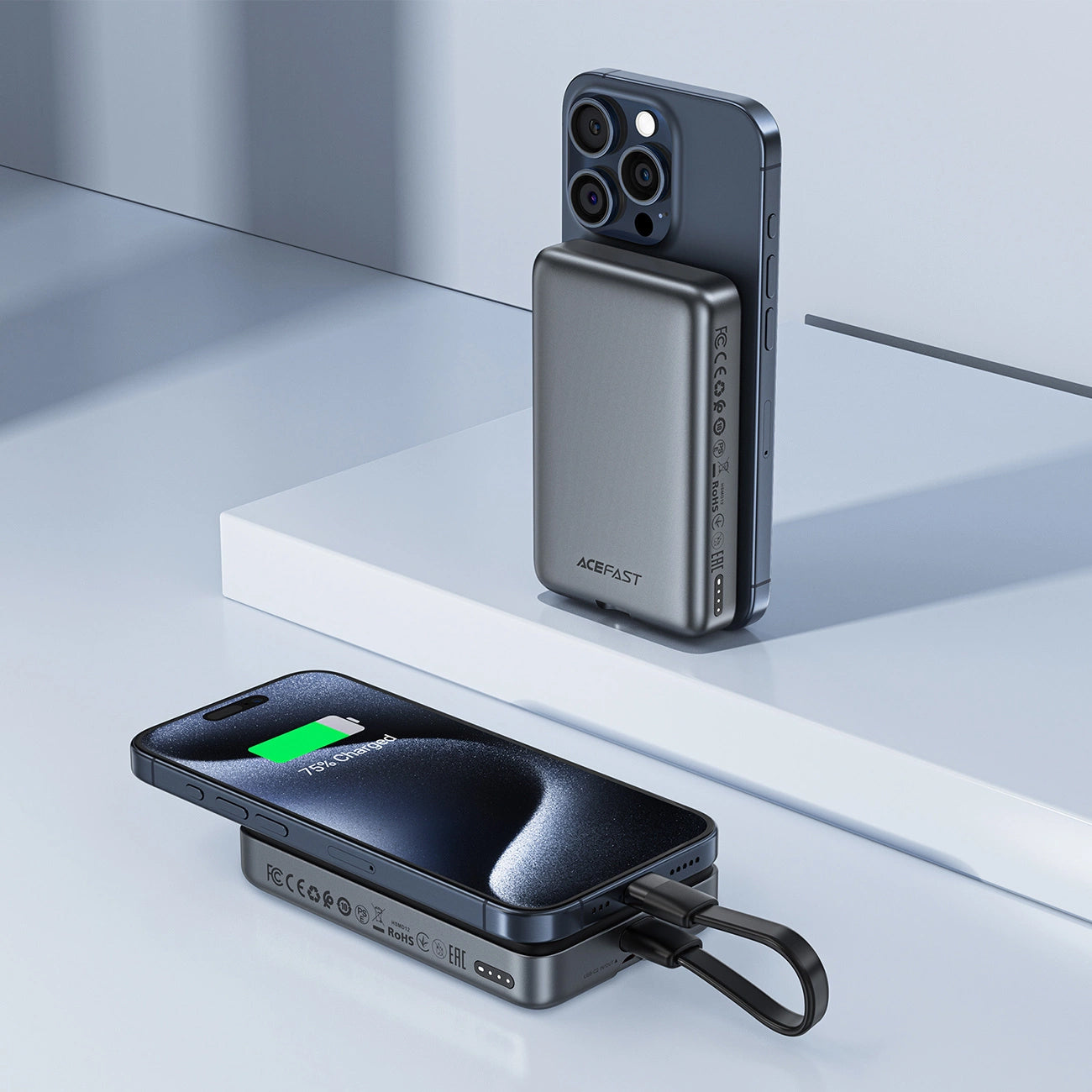 Trådlös Extern Batteri Acefast M10, 10000mAh, 30W, PD + FQI, 1 x QI - 2 x USB-C, Svart
