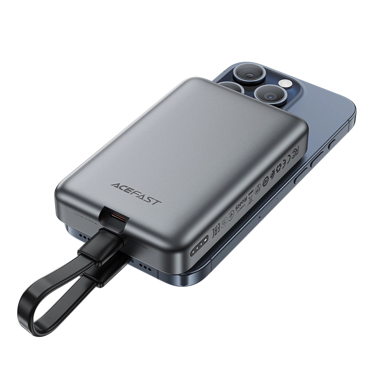 Trådlös Extern Batteri Acefast M10, 10000mAh, 30W, PD + FQI, 1 x QI - 2 x USB-C, Svart
