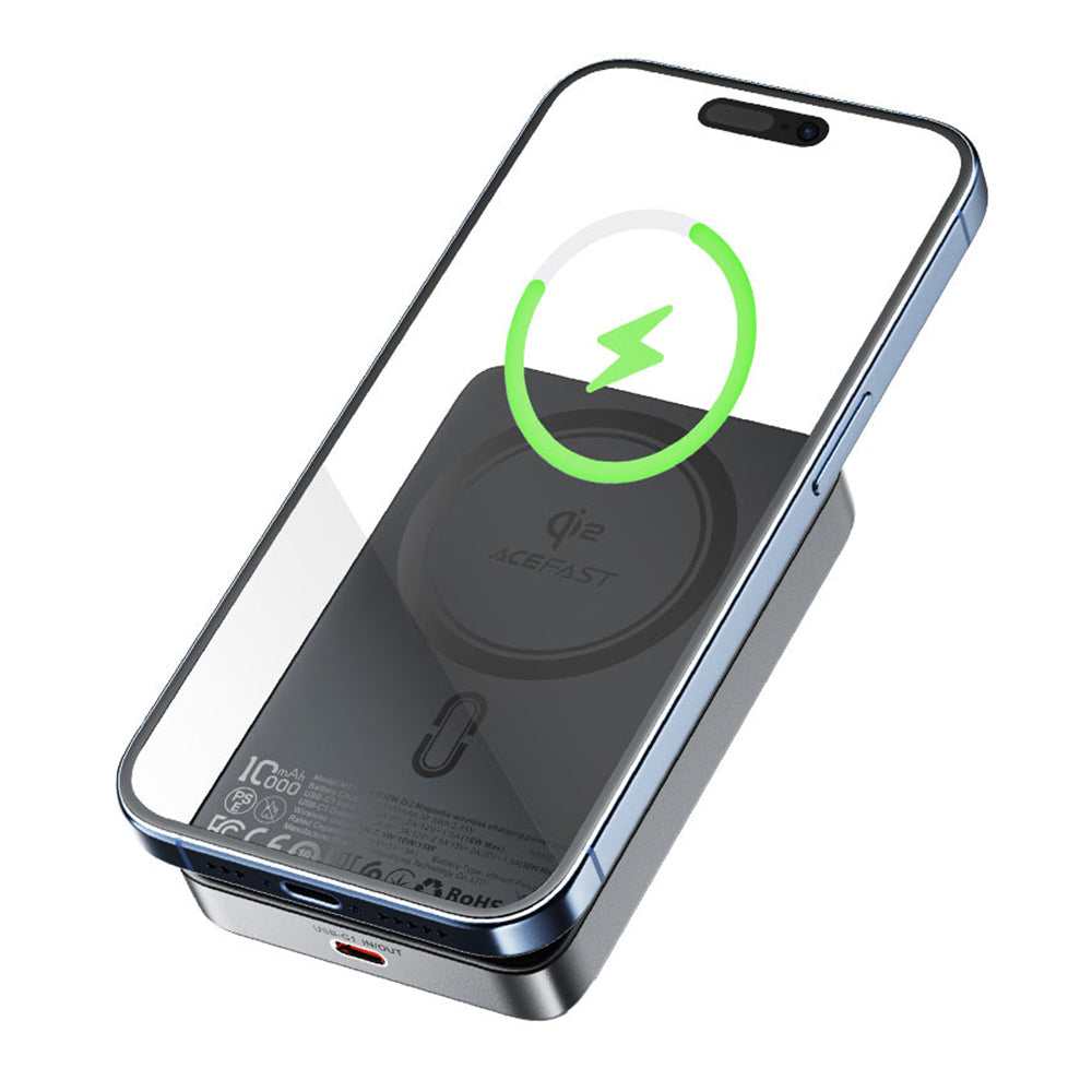 Trådlös Extern Batteri Acefast M11, 10000mAh, 30W, PD + FQI, 1 x QI - 1 x USB-C, Svart