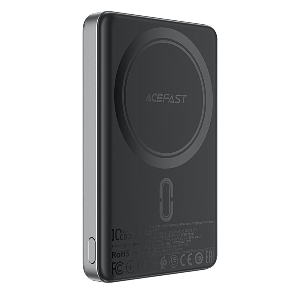 Trådlös Extern Batteri Acefast M12, 10000mAh, 20W, PD + FQI, 1 x QI - 1 x USB-C, Svart