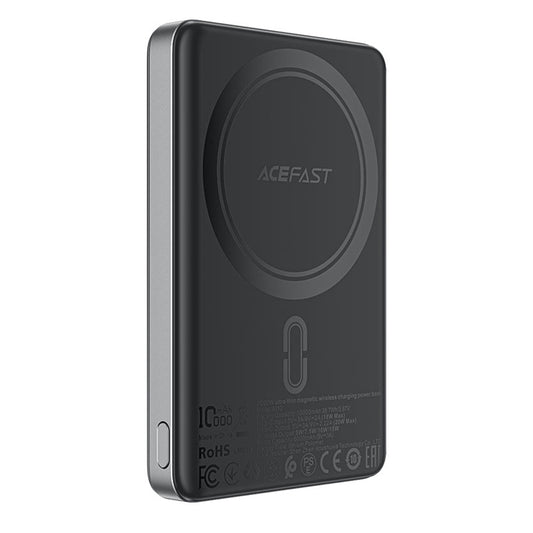 Acefast M12 Wireless External Battery, 10000mAh, 20W, PD + FQI, 1 x QI - 1 x USB-C, Black
