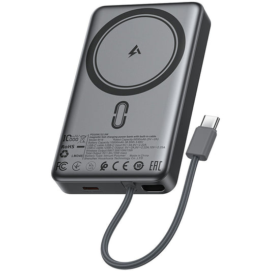 Trådlös Extern Batteri Acefast M18, 10000mAh, 22.5W, PD + FQI, 1 x QI - 2 x USB-C, Svart