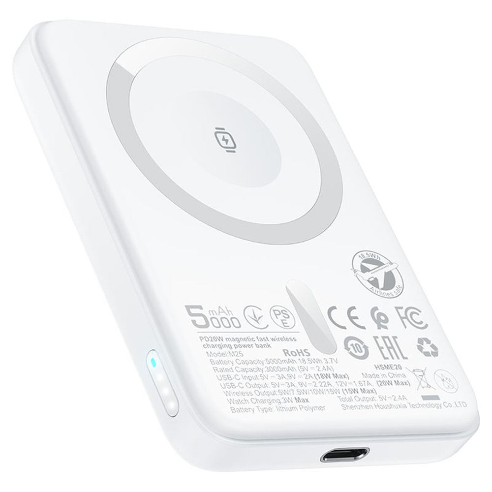 Trådlös Extern Batteri Acefast M25, 5000mAh, 20W, PD + FQI, 1 x QI - 1 x USB-C, Vit
