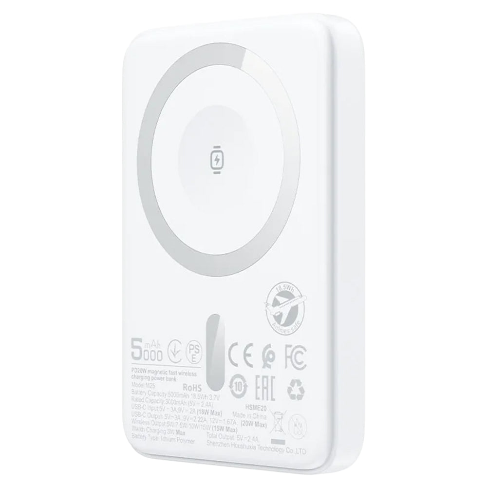 Trådlös Extern Batteri Acefast M25, 5000mAh, 20W, PD + FQI, 1 x QI - 1 x USB-C, Vit