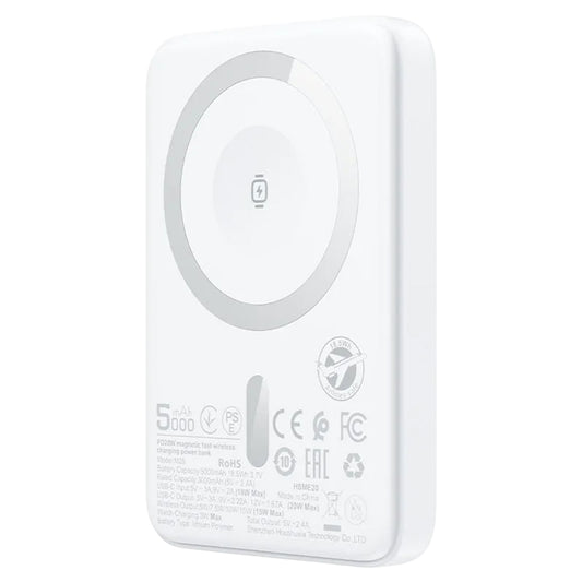 Trådlös Extern Batteri Acefast M25, 5000mAh, 20W, PD + FQI, 1 x QI - 1 x USB-C, Vit