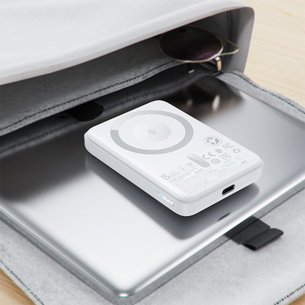 Trådlös Extern Batteri Acefast M25, 5000mAh, 20W, PD + FQI, 1 x QI - 1 x USB-C, Vit