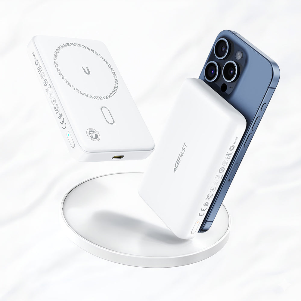 Extern trådlös batteri Acefast M26, 10000mAh, 20W, PD + FQI, 1 x QI - 1 x USB-C, Vit