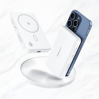 Extern trådlös batteri Acefast M26, 10000mAh, 20W, PD + FQI, 1 x QI - 1 x USB-C, Vit