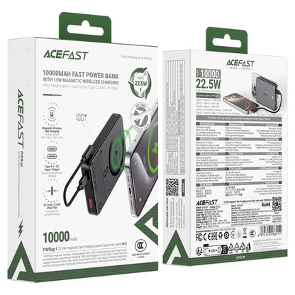 Trådlös Extern Batteri Acefast M31, 10000mAh, 22.5W, QC + PD + FQI, 1 x QI - 1 x USB-A - 2 x USB-C, Svart