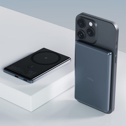 Extern trådlös batteri Allity. APB-300, 5000mAh, 20W, PD + FQI, 1 x QI - 1 x USB-C, Grå