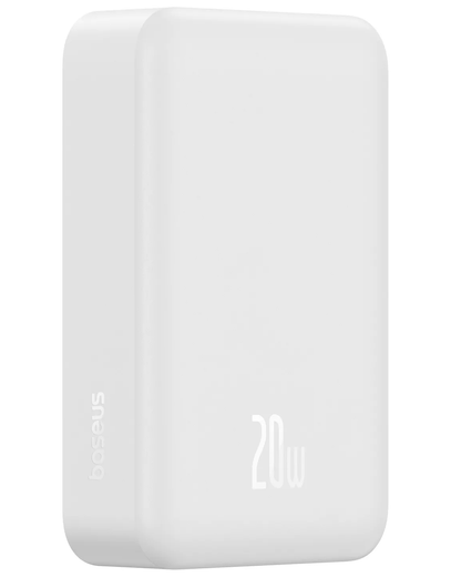 Trådlös Extern Batteri Baseus EnerFill FM41 Mini, 20000mAh, 20W, PD + FQI, 1 x QI - 1 x USB-C, Vit E0027U01