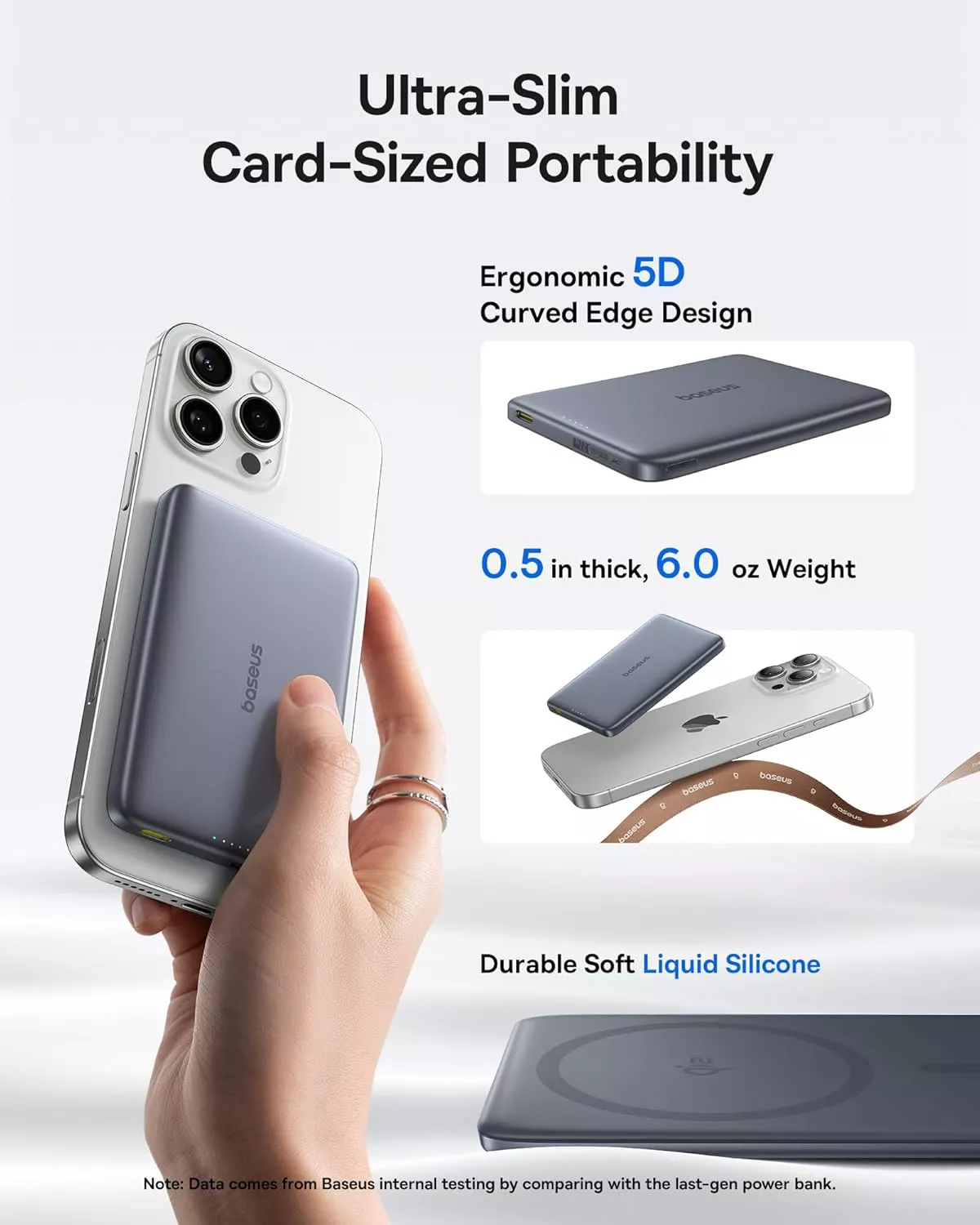 Extern batteri Wireless Baseus PicoGo AM41, 10000mAh, 27W, PD + FQI, 1 x QI - 1 x USB-C, Grå E0027200