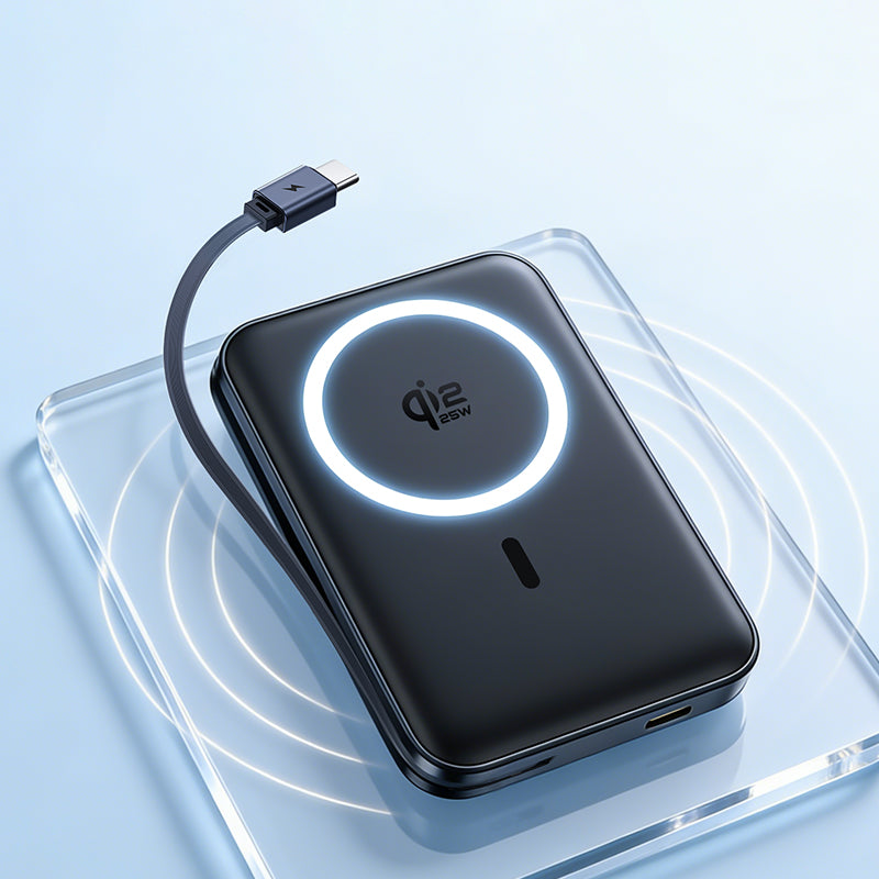 Trådlös Extern Batteri Baseus PicoGo AM61, 10000mAh, 45W, PD + FQI, 1 x QI - 2 x USB-C, Svart E0028V00