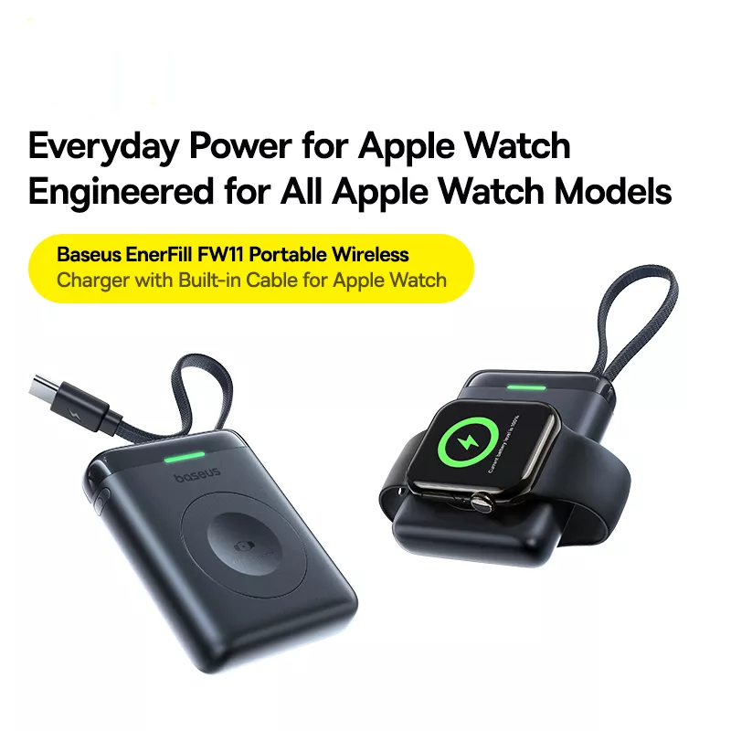 Trådlös Extern Batteri Baseus EnerFill FW11 för Apple Watch Series, 1640mAh, 5W, 1 x QI, Svart E0205301
