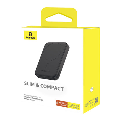 Extern batteri Wireless Baseus Mini Air, 6000mAh, 20W, PD + FQI, 1 x QI - 1 x USB-C, Svart P10059002113-00