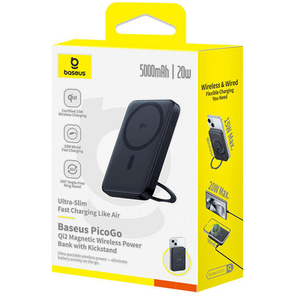 Extern batteri Wireless Baseus PicoGo, 5000mAh, 20W, PD + FQI, 1 x QI - 1 x USB-C, Svart P10076802123-00