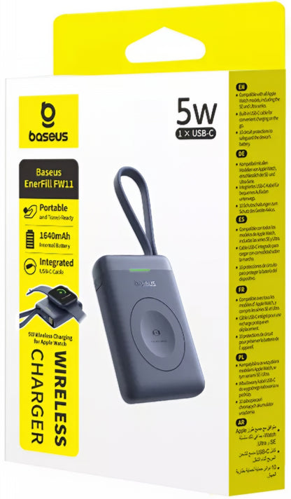 Trådlös Extern Batteri Baseus EnerFill FW11 för Apple Watch Series, 1640mAh, 5W, 1 x QI, Svart E0205301