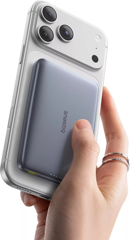Extern batteri Wireless Baseus PicoGo AM41, 10000mAh, 27W, PD + FQI, 1 x QI - 1 x USB-C, Grå E0027200