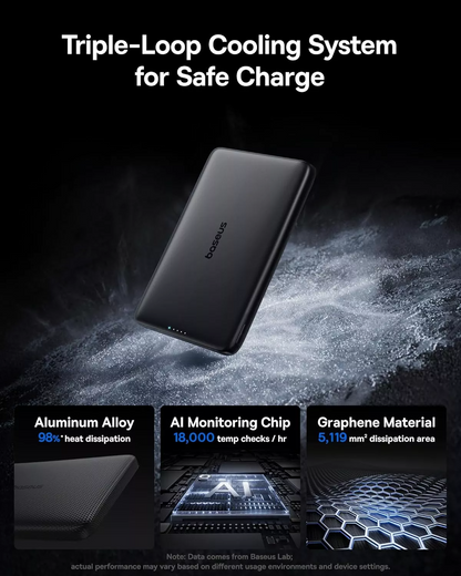 Extern batteri Wireless Baseus PicoGo AM41, 10000mAh, 27W, PD + FQI, 1 x QI - 1 x USB-C, Svart E0027201