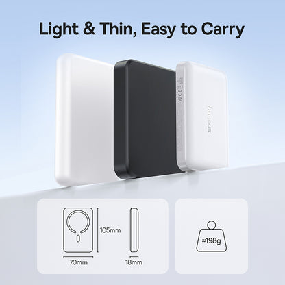 Trådlös Extern Batteri Baseus EnerFill FM11, 10000mAh, 30W, PD + FQI, 1 x QI - 1 x USB-C, Vit