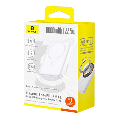 Extern batteri Wireless Baseus EnerFill FM11 Ultra-Mini, 10000mAh, 22.5W, PD + FQI, 1 x QI - 1 x USB-C, Vit P1008210E213-00