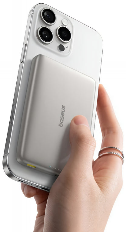 Baseus PicoGo AM41 Wireless External Battery, 10000mAh, 27W, PD + FQI, 1 x QI - 1 x USB-C, Beige E0027203