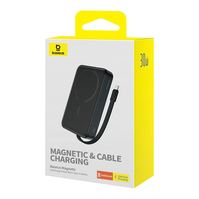 Extern trådlös batteri Baseus Magnetic Mini, 10000mAh, 30W, PD + FQI, 1 x QI - 2 x USB-C, Svart P1002210B113-00