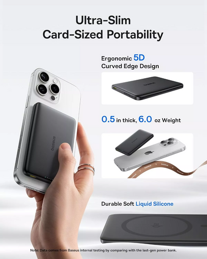 Extern batteri Wireless Baseus PicoGo AM41, 10000mAh, 27W, PD + FQI, 1 x QI - 1 x USB-C, Svart E0027201