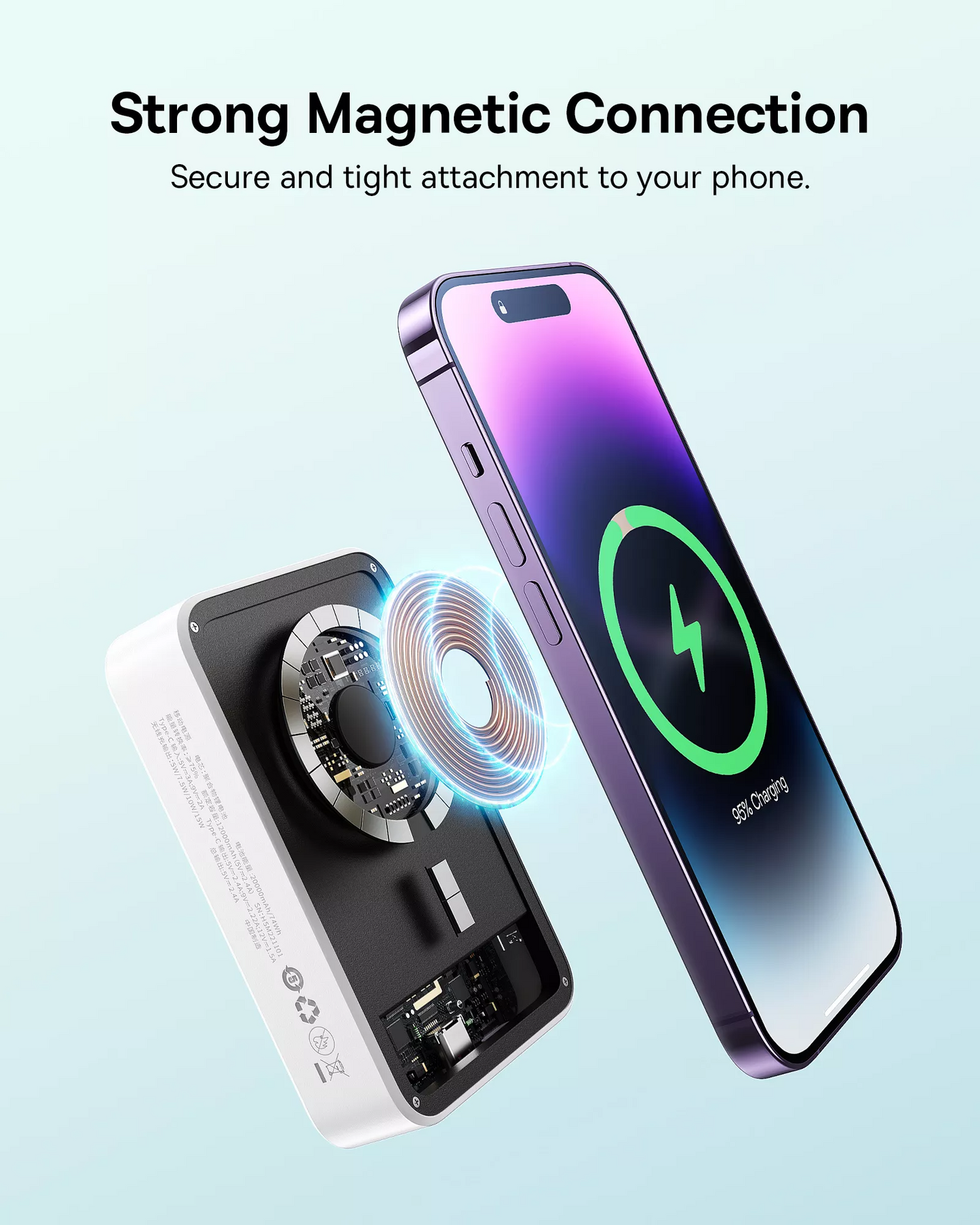 Trådlös Extern Batteri Baseus EnerFill FM41 Mini, 20000mAh, 20W, PD + FQI, 1 x QI - 1 x USB-C, Vit E0027U01